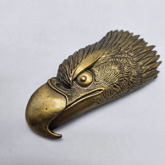 Vintage Solid Brass Eagle Head Western Belt Buckle Detailed 5 X 2.5 Inches Colle - Picture 2 of 6